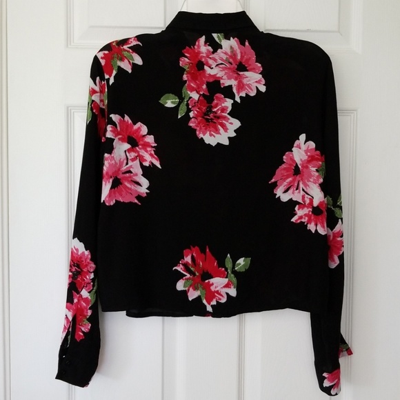 Black H&M Button Down with Pink Floral Print - Picture 2 of 8